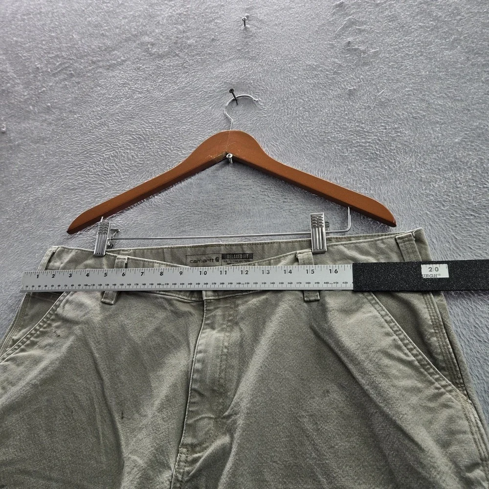 Carhartt Men Pants 40X30 Khaki Carpenter Canvas Rugged Flex Duck Dungaree READ
